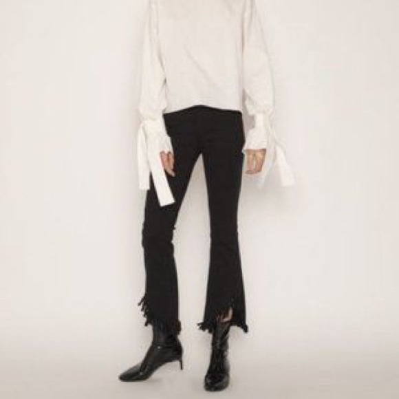 OAK + FORT Denim - Oak + Fort Black Raw Hem Flare Jeans - Size Medium